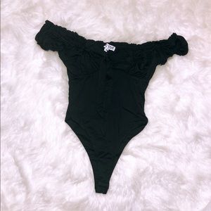 Oh Polly Tops - Black ruffled scrunched victorian bodysuit Oh Polly Tops - Black ruffled scrunched victorian bodysuit